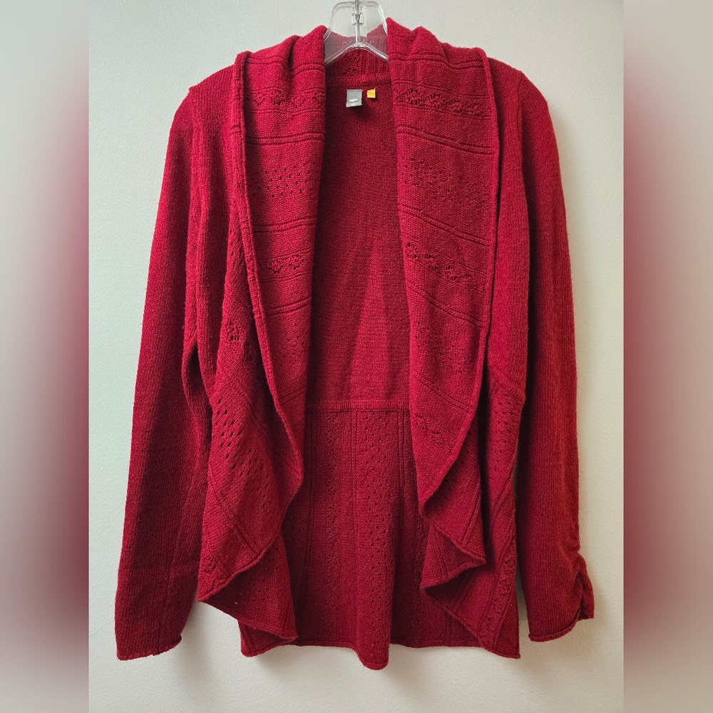 Anthropologie Knitted & Knotted Red shawl Angora wool cardigan size S